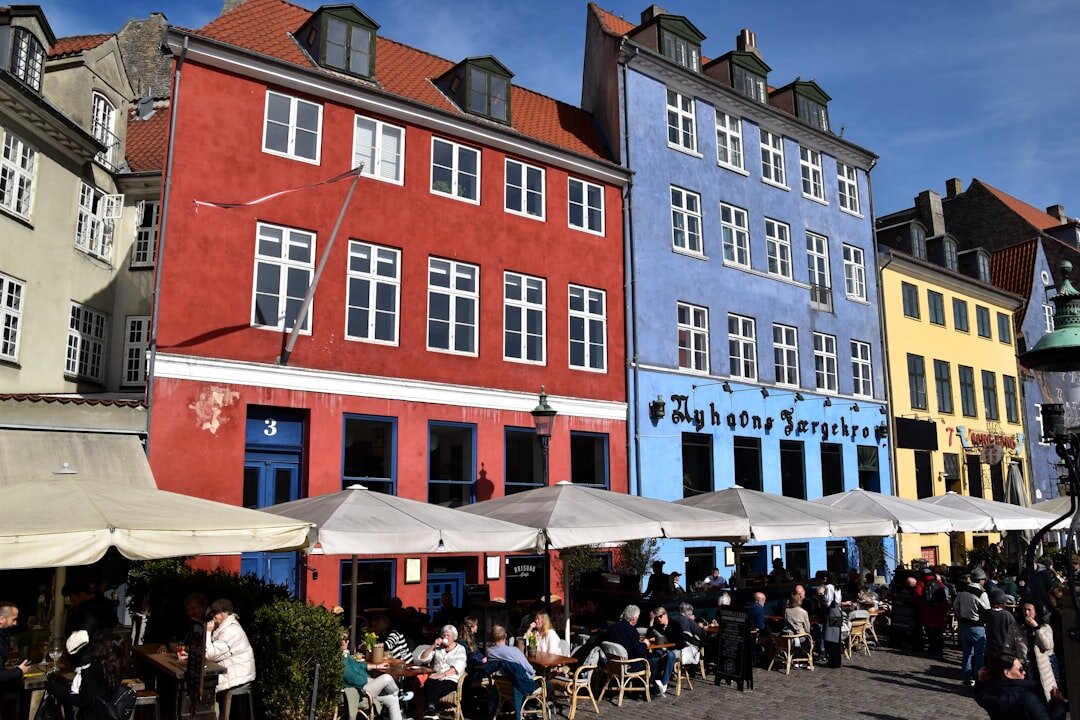 Cobblestone town square with cafe tables in Denmark